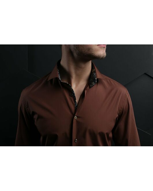 Мужская рубашка коричневая под пуговицы - 7006 от DoubleCuff 