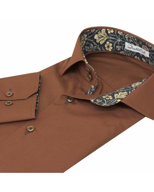 Мужская рубашка коричневая под пуговицы - 7006 от DoubleCuff 
