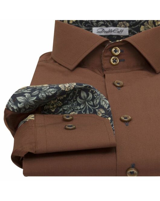 Мужская рубашка коричневая под пуговицы - 7006 от DoubleCuff 