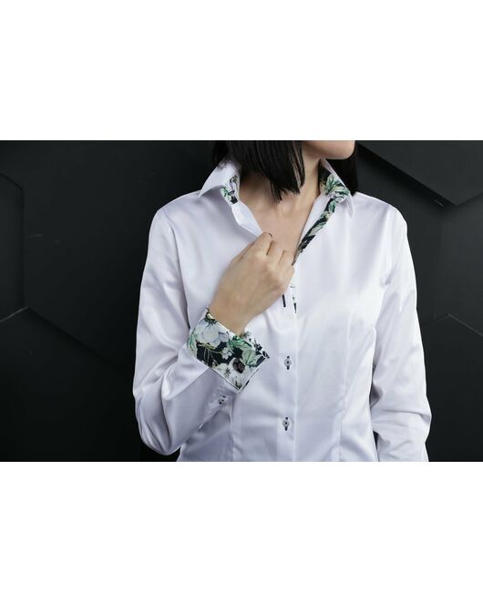 Женская рубашка под запонки белая с отделкой Non-Iron - 7013 от DoubleCuff 