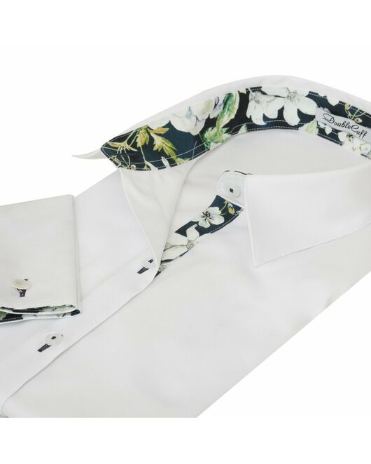 Женская рубашка под запонки белая с отделкой Non-Iron - 7013 от DoubleCuff 