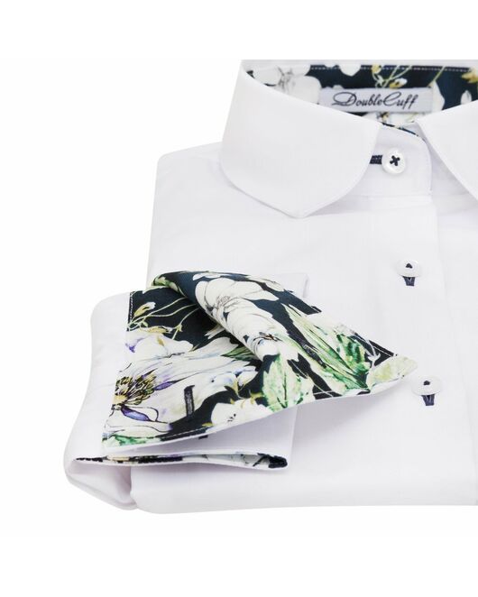 Женская рубашка под запонки белая с отделкой Non-Iron - 7013 от DoubleCuff 