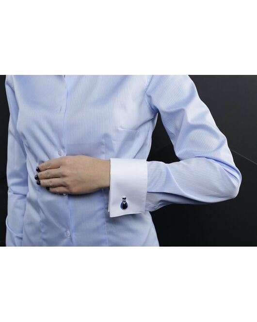 Женская рубашка под запонки голубая с белым воротником и манжетами Non-Iron - 7016 от DoubleCuff 