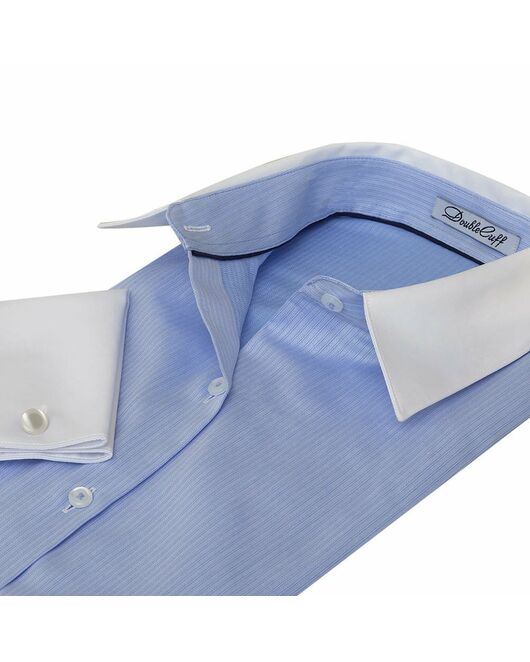 Женская рубашка под запонки голубая с белым воротником и манжетами Non-Iron - 7016 от DoubleCuff 