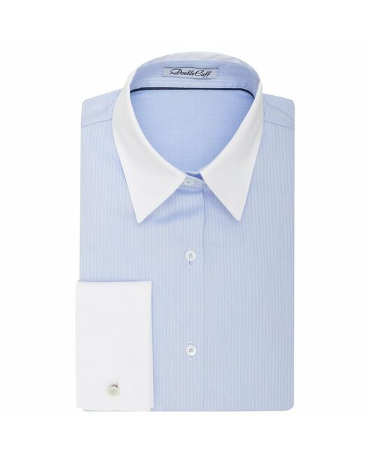 Женская рубашка под запонки голубая с белым воротником и манжетами Non-Iron - 7016 от DoubleCuff 