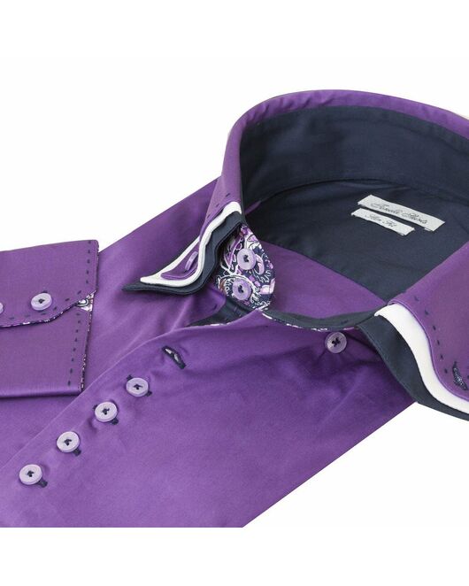 Мужская рубашка приталенная под пуговицы фиолетовая - 7020 от Tonelli 