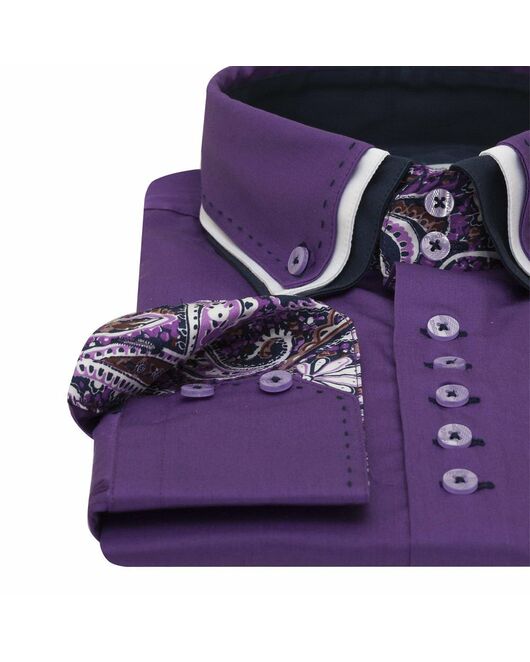 Мужская рубашка приталенная под пуговицы фиолетовая - 7020 от Tonelli 