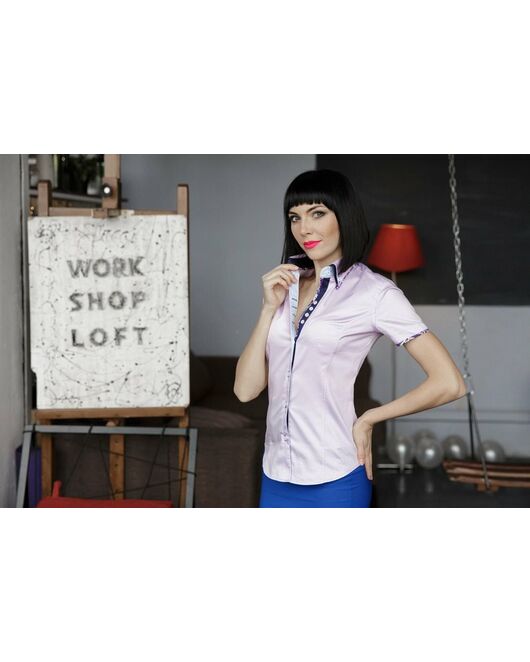 Фиолетовая женская рубашка на пуговицах с коротким рукавом с двойным воротом - 7063 от Tonelli 