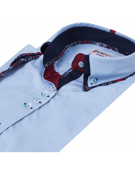 Голубая женская рубашка с коротким рукавом с двойным воротом - 7066 от Tonelli 