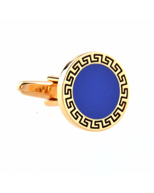 Запонки круглые золотистые с синим кругом - 152760 от  