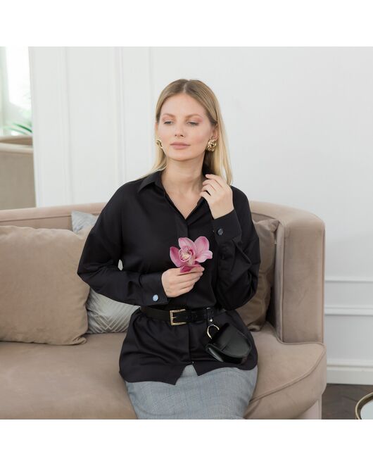 Женская рубашка оверсайз черная - 7910 от byME 