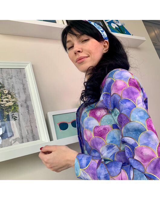 Женская рубашка  принт - яркие шарики, под пуговицы с супатной застежкой полуприталенная - 7814 от Double Cuff 