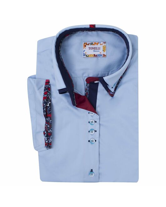 Голубая женская рубашка с коротким рукавом с двойным воротом - 7066 от Tonelli 