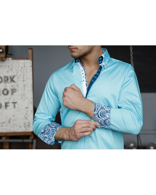 Мужская рубашка бирюзового цвета с двойным воротником - 7074 от Tonelli 