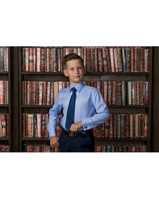 Приталенная детская рубашка под запонки голубая - 7121 от byME 