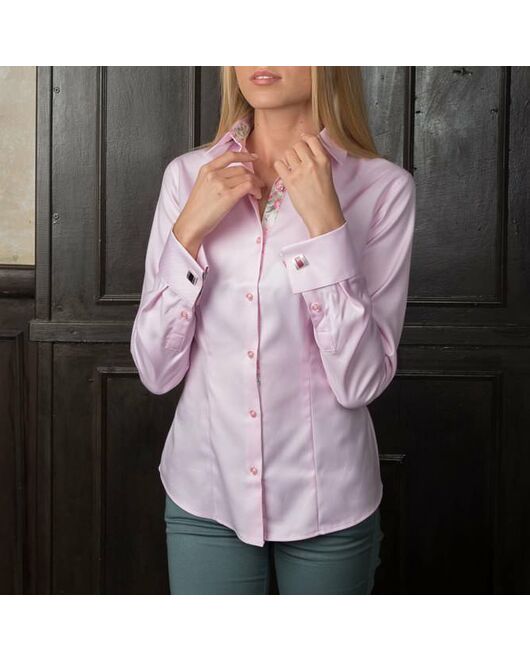Женская рубашка под запонки розовая Non-Iron - 7122 от DoubleCuff  Женская рубашка под запонки розовая Non-Iron - 7122 от DoubleCuff