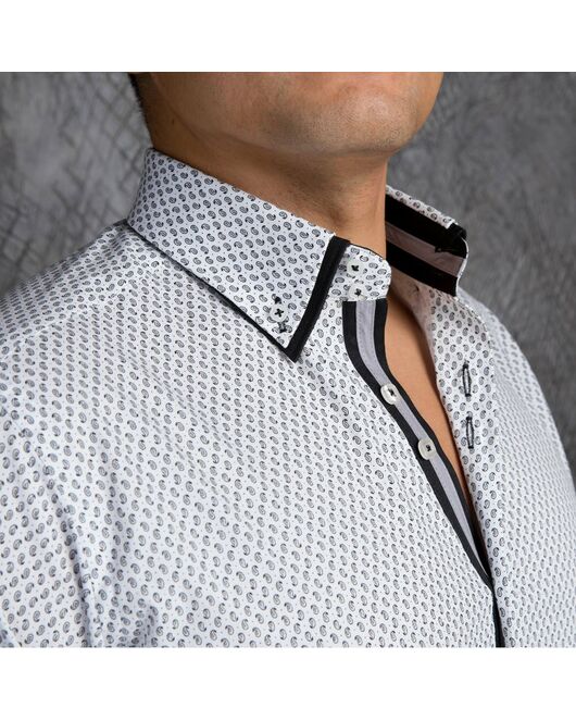 Приталенная мужская рубашка белая в мелкий рисунок с двойным воротником - 7135 от Makrom 