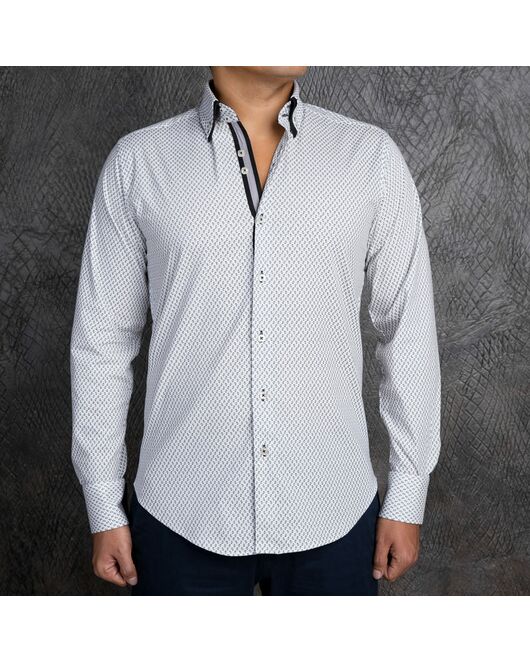 Приталенная мужская рубашка белая в мелкий рисунок с двойным воротником - 7135 от Makrom 