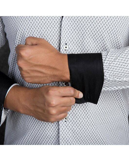 Приталенная мужская рубашка белая в мелкий рисунок с двойным воротником - 7135 от Makrom 