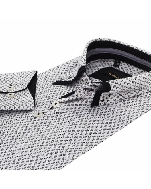 Приталенная мужская рубашка белая в мелкий рисунок с двойным воротником - 7135 от Makrom 