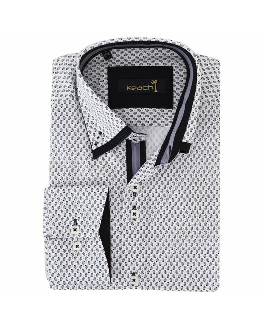 Приталенная мужская рубашка белая в мелкий рисунок с двойным воротником - 7135 от Makrom 