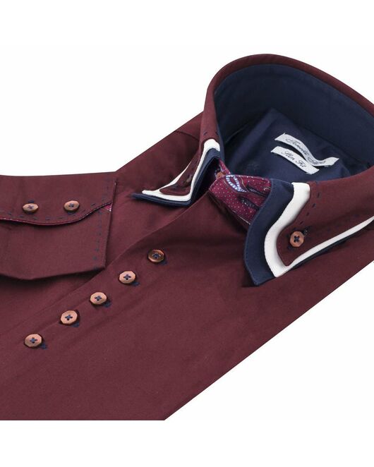 Мужская рубашка вишневого цвета с тройным воротником - 7120 от Tonelli  Мужская рубашка вишневого цвета с тройным воротником - 7120 от Tonelli