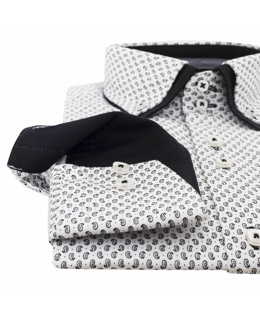 Приталенная мужская рубашка белая в мелкий рисунок с двойным воротником - 7135 от Makrom 