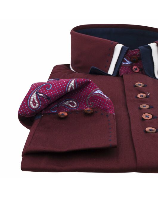 Мужская рубашка вишневого цвета с тройным воротником - 7120 от Tonelli  Мужская рубашка вишневого цвета с тройным воротником - 7120 от Tonelli