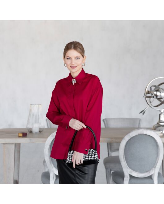 Женская рубашка под запонку красная - 7935 от byME 