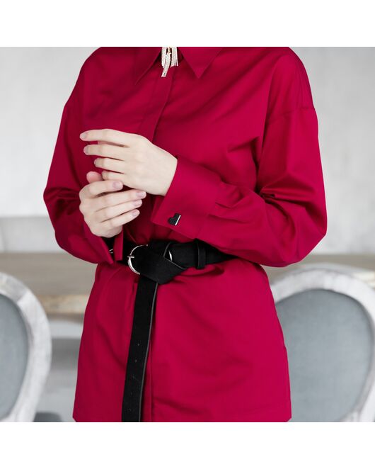 Женская рубашка под запонку красная - 7935 от byME 