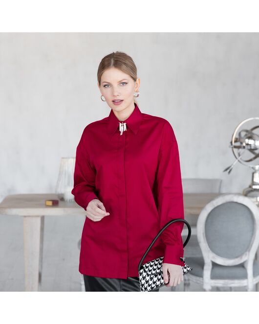Женская рубашка под запонку красная - 7935 от byME 