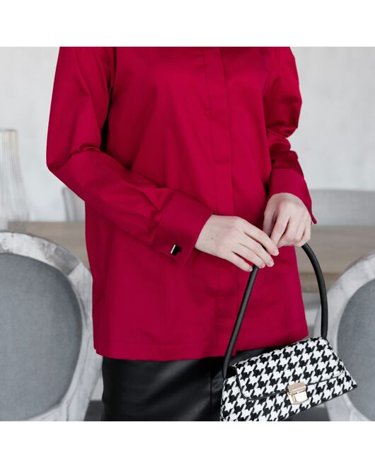 Женская рубашка под запонку красная - 7935 от byME 