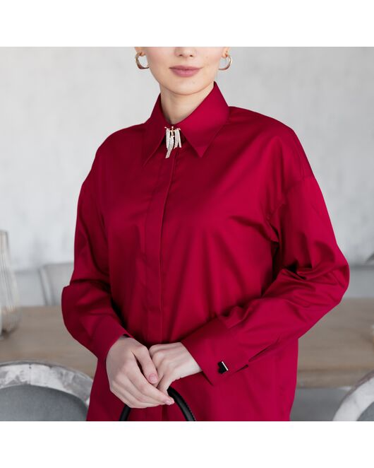 Женская рубашка под запонку красная - 7935 от byME 