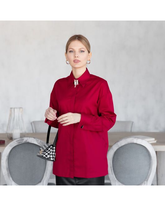 Женская рубашка под запонку красная - 7935 от byME 