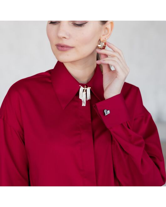 Женская рубашка под запонку красная - 7935 от byME 