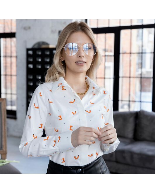 Женская рубашка под пуговицы принт лисы - 7945 от byME 