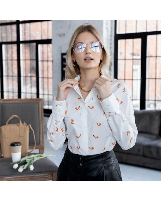 Женская рубашка под пуговицы принт лисы - 7945 от byME 