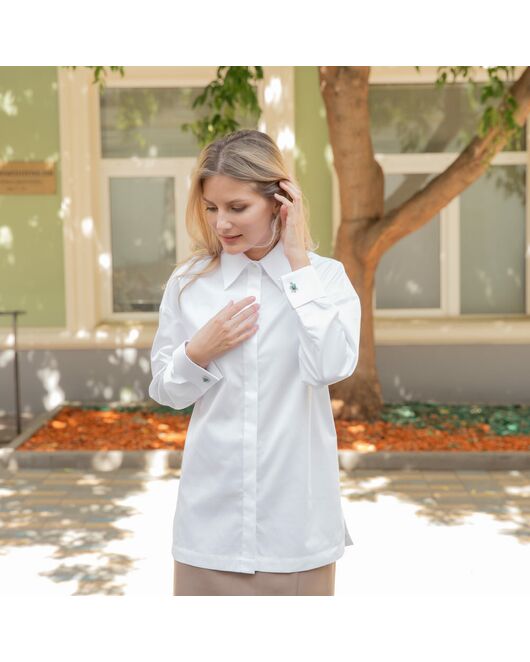 Женская рубашка под запонку белая - 7836 от ByME 