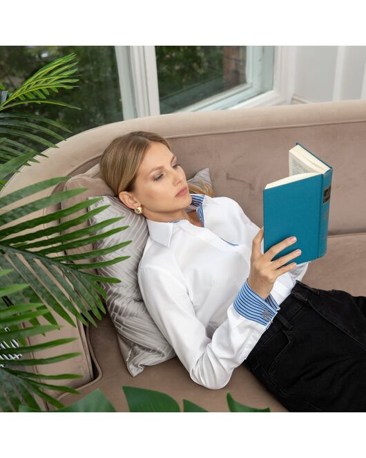 Женская рубашка под запонку белая с супатной застежкой с отделкой -7858 от byME 