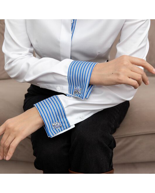 Женская рубашка под запонку белая с супатной застежкой с отделкой -7858 от byME 