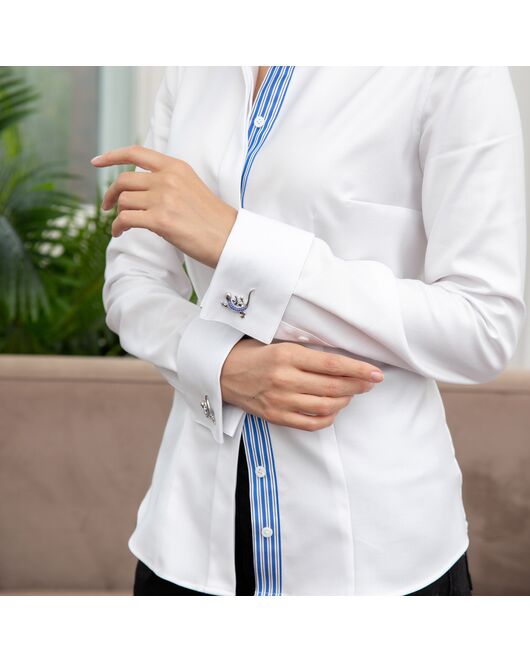 Женская рубашка под запонку белая с супатной застежкой с отделкой -7858 от byME 