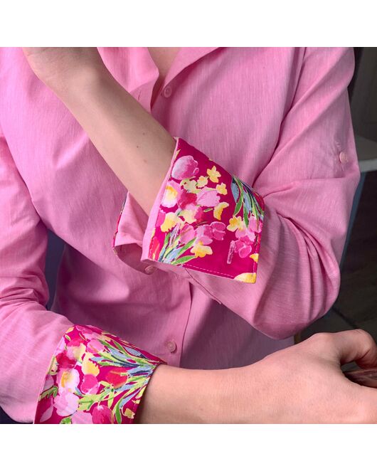 Женская рубашка полуприталенная розовая - 7786 от Double Cuff 