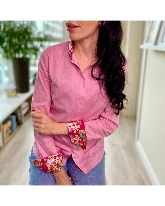 Женская рубашка полуприталенная розовая - 7786 от Double Cuff 