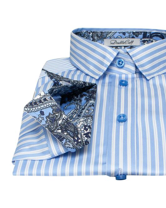 Платье-рубашка в синюю полоску с поясом прямой силуэт - 7546 от DoubleCuff  Платье-рубашка в синюю полоску с поясом прямой силуэт - 7546 от DoubleCuff