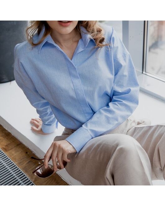 Женская рубашка оверсайз голубая - 7788 от DoubleCuff 