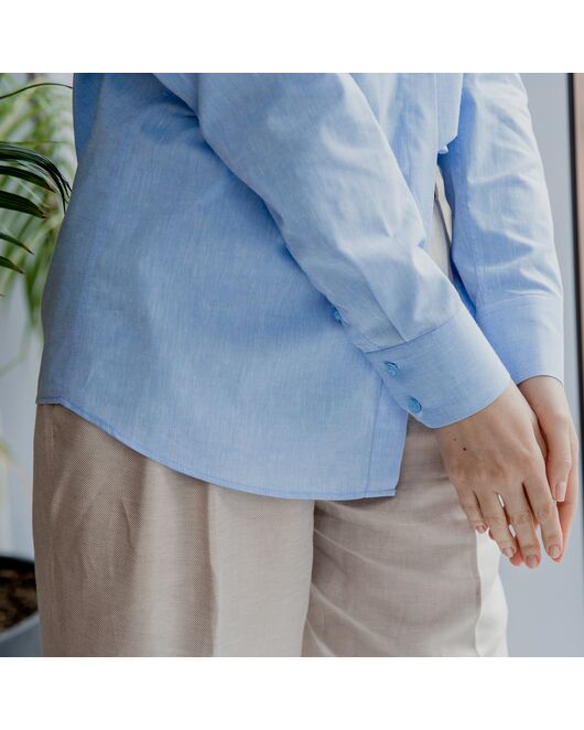 Женская рубашка оверсайз голубая - 7788 от DoubleCuff 