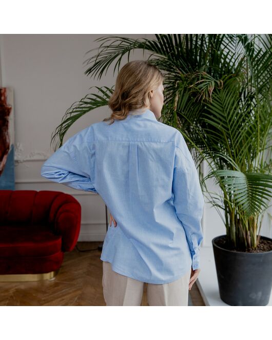 Женская рубашка оверсайз голубая - 7788 от DoubleCuff 