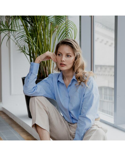 Женская рубашка оверсайз голубая - 7788 от DoubleCuff 