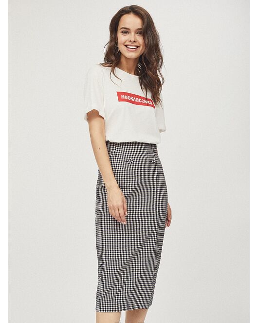 Юбка-карандаш миди с узором гусиная лапка от byME 