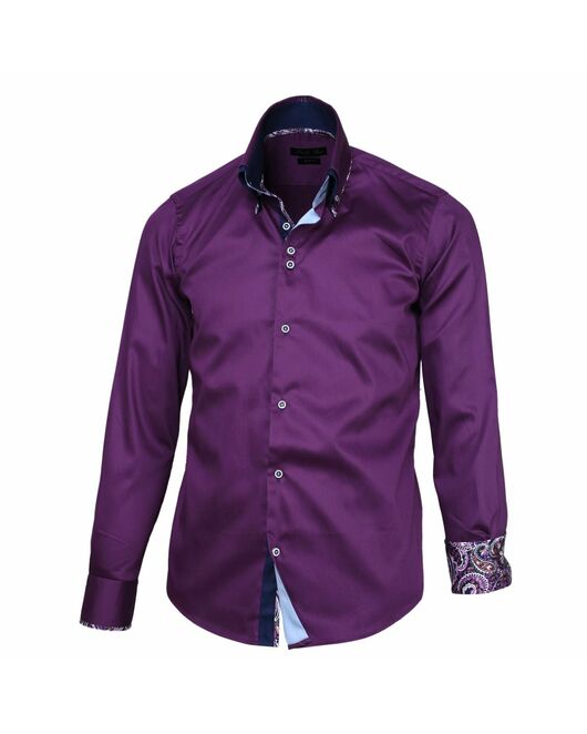 Мужская рубашка фиолетового цвета с двойным воротником с контрастными вставками - 2245 Classic Fit от Tonelli 